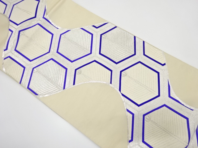 流水に亀甲繋ぎ・若松模様織り出し　全通袋帯